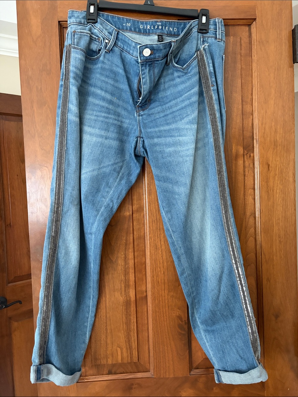 White House Black Market Blue Denim Boyfriend Jeans with Side Stripe